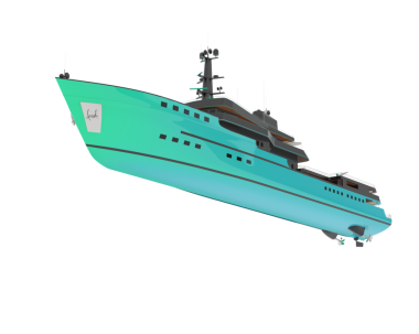 Beyaz arkaplanda izole edilmiş bir geminin 3 boyutlu görüntülenmesi