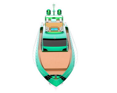 Uzun kuyruklu ve kırmızı yelkenli yeşil tekne. 3 Boyutlu Hazırlama