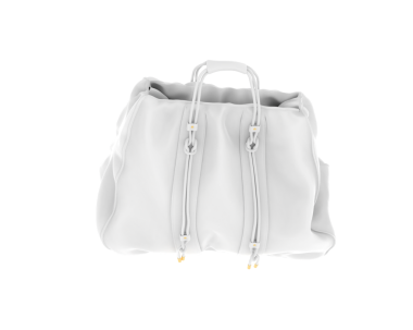 Beyaz arkaplanda izole edilmiş beyaz deri bir sırt çantasının 3 boyutlu görüntüsü