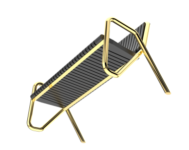 Beyaz arka planda izole edilmiş 3 boyutlu metalik sandalye.