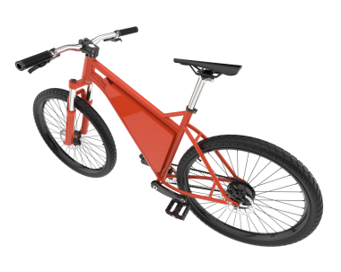 Siyah metal tekerli kırmızı bisiklet. 3d oluşturma