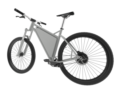 Beyaz arka planda izole edilmiş beyaz bir elektrikli bisikletin 3 boyutlu görüntüsü