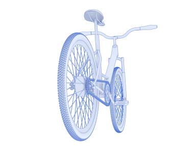 Beyaz üzerinde mavi arka planı olan bir bisikletin 3 boyutlu görüntüsü