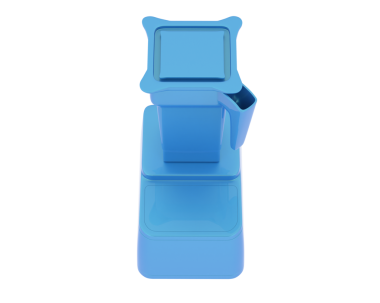 Üç boyutlu mavi plastik şişe stüdyoda izole edildi.