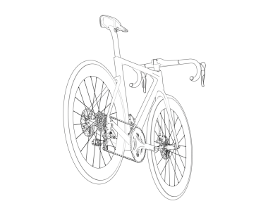 Siyah benekli beyaz bir bisikletin 3 boyutlu modeli.