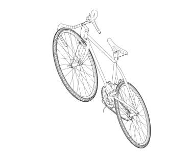 Beyaz arka planı olan bir bisiklet. 3D görüntüleme. tel çerçeve biçimi