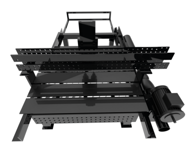 Yüksek konveyörlü modern taşıyıcı. 3d illüstrasyon.