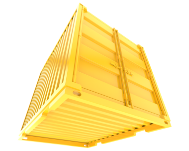 Sarı ahşap kargo konteynırı. 3d oluşturma