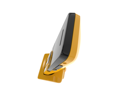 Siyah saplı sarı bir zımba.