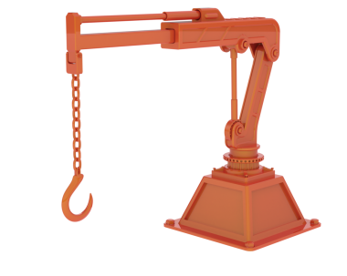 Zincirli kırmızı metal bir kanca. 3D görüntüleme. 3d illüstrasyon.