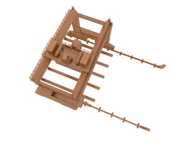 Paslı ahşap bir trenin beyaz arka planda 3 boyutlu görüntüsü.