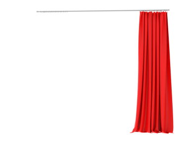 Siyah arka planda siyah perdeleri olan kırmızı perde. 3d illüstrasyon.