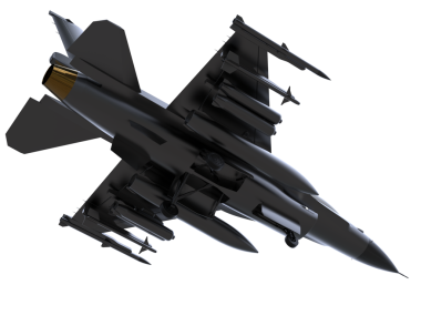 Karanlık arka planda izole edilmiş askeri bir uçağın 3 boyutlu görüntüsü