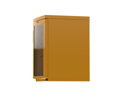 Beyaz arkaplanda kahverengi buzdolabı