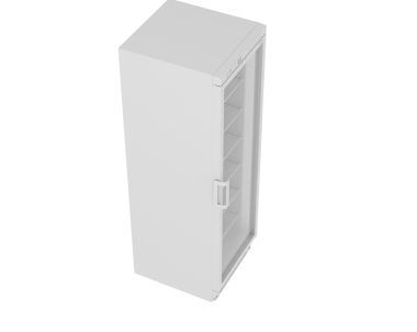 Beyaz arkaplanda izole edilmiş beyaz bir buzdolabının 3 boyutlu görüntülenmesi