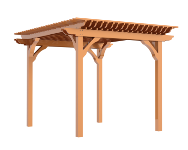 Beyaz arka planda ahşap bir çardak..