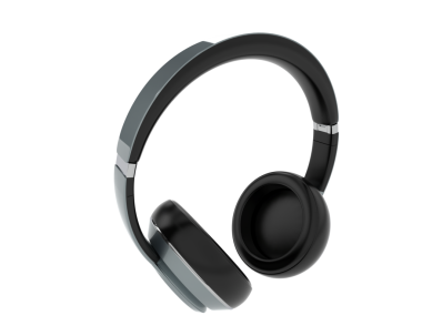 Siyah kablosuz kulaklık beyaz arkaplanda izole edilmiş.