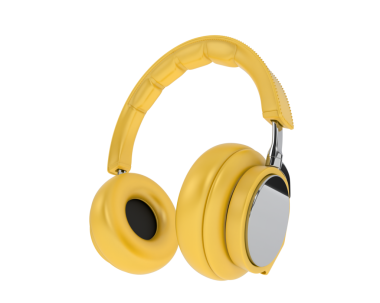 beyaz zemin üzerine sarı kulaklıklar