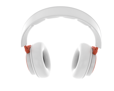 Siyah arka planda beyaz kablosuz bir kulaklığın 3 boyutlu görüntüsü