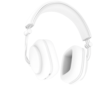 Siyah arka planı olan beyaz kablosuz kulaklıklar.