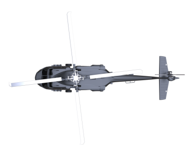 Yansıtıcı bir helikopterin siyah bir arka planı var.