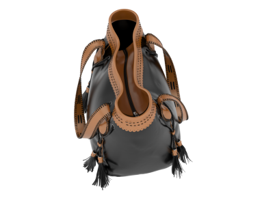 Kadın deri çanta ve tutacakları. Siyah arkaplanda izole edilmiş.