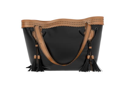 Fermuarlı siyah deri çanta. 3 Boyutlu Hazırlama