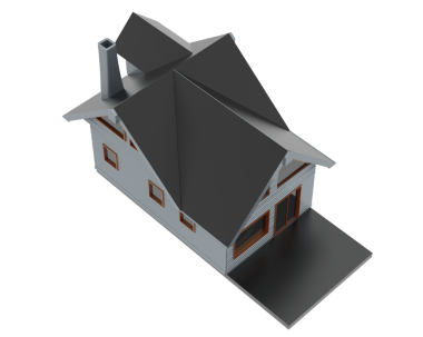 İzole edilmiş siyah arkaplandaki bir evin 3 boyutlu canlandırması