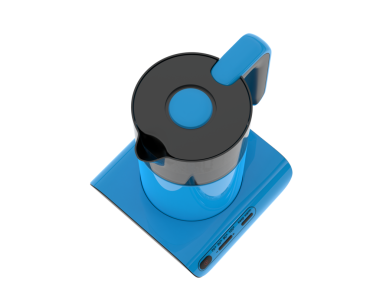 Mavi elektrikli süpürge beyaz arkaplanda izole edildi