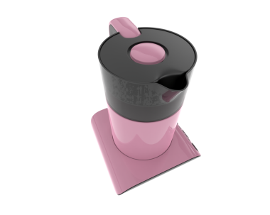 Beyaz arkaplanlı bir fincanın 3 boyutlu görüntüsü.