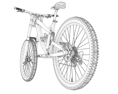 Siyah arka planda izole edilmiş bir bisiklet. 3 boyutlu model.