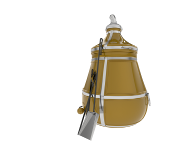 Beyaz arka planda siyah saplı askeri bir sırt çantasının 3 boyutlu görüntüsü.