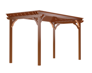 Beyaz arka planda boş ahşap bir çardak. 3d oluşturma