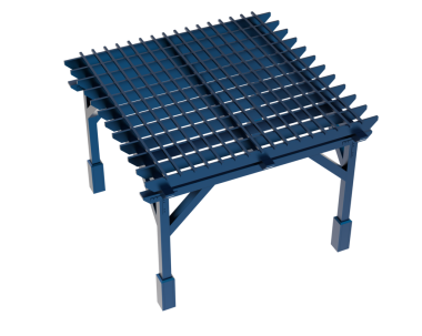 Mavi metal bir çatının 3 boyutlu çizimi