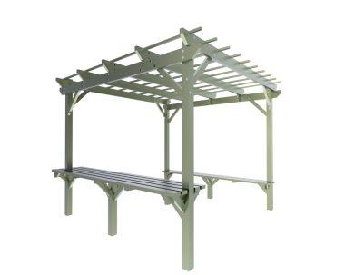 Beyaz arka planda izole edilmiş ahşap bir çardak. 3D görüntüleme - illüstrasyon
