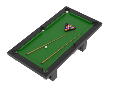 Bilardo topu dolu bilardo masası, 3 boyutlu, izole edilmiş.