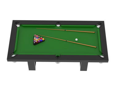 Bilardo masasında ıstaka ve toplar.