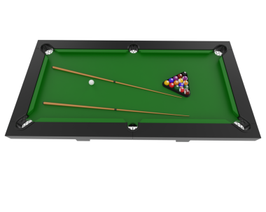 Bilardo masası. Bilardo topu ve ıstaka dolu bilardo masası..