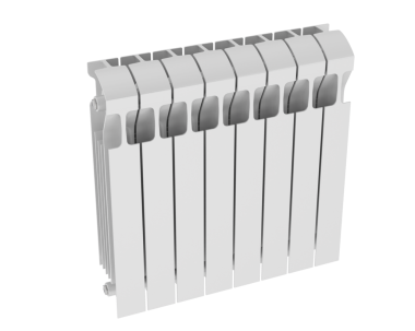 Beyaz arkaplanda izole edilmiş bir radyatörün 3 boyutlu çizimi