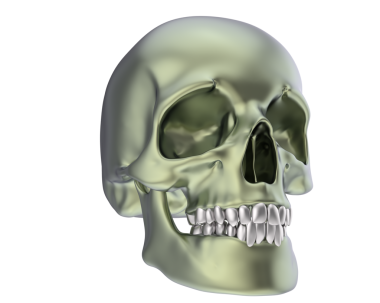 Siyah dişleri olan insan kafatası