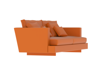 Üç boyutlu kanepe görüntüsü beyaz arkaplanda izole edilmiş.