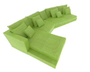 beyaz zemin üzerine yeşil kanepe.