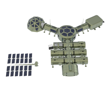Siyah arkaplanı olan bir uzay gemisinin 3 boyutlu resmi