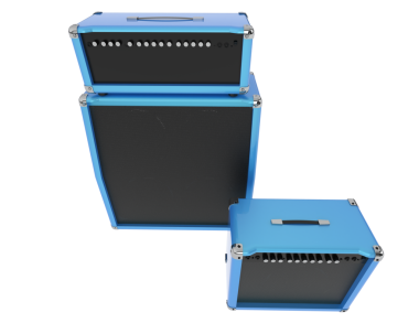 Mavi metal kutu beyaz arka planda kapalı. 3 boyutlu resimleme.