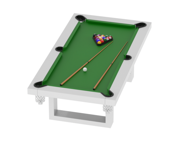 Beyaz arka planda bilardo oyunu. 3d oluşturma.