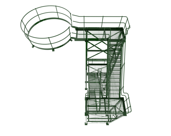 Beyaz arkaplanda izole edilmiş yeşil çizgili bir binanın 3 boyutlu görüntülenmesi