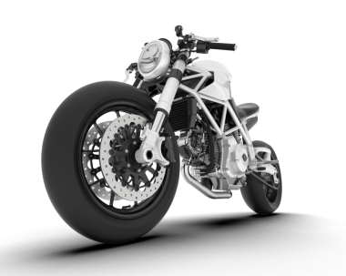 Beyaz izole edilmiş arka planda 3 boyutlu bir motosiklet tasviri