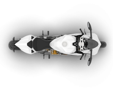 Modern siyah bir motosikletin hava manzarası. Siyah arka planda izole edilmiş. 3 Boyutlu Hazırlama.