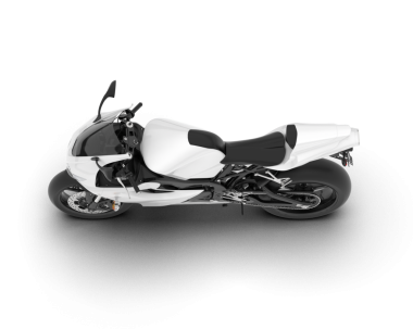 Siyah arka planı olan beyaz, modern bir motosiklet. 3d illüstrasyon