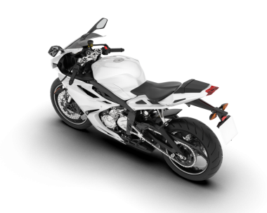 Beyaz arka planda siyah motosiklet